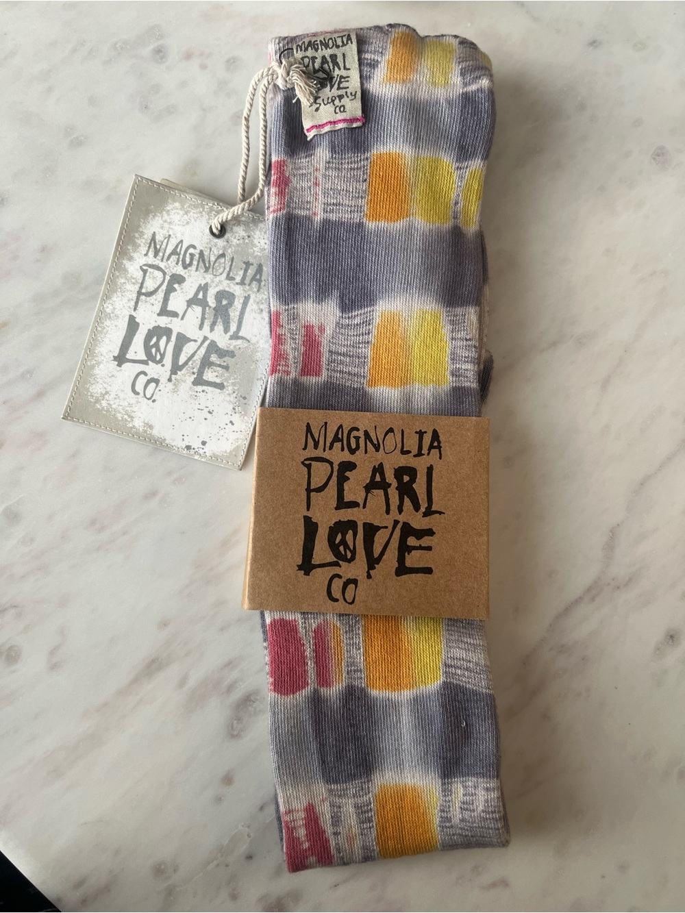 Magnolia Pearl Gray Tie-Dye Socks with Yellow & Pink Blocks (NWT)